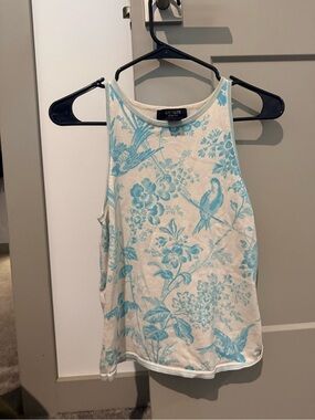 Express Floral & Bird Tank Top in Blue and Cream